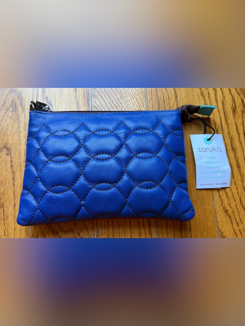 Soruka Barcelona Recycled Leather Pouch/Clutch Blue Burgundy+Strap